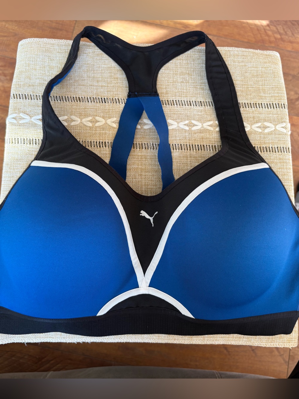 Puma Blue & Black Racerback Sports Bra with White Trim DRYcell